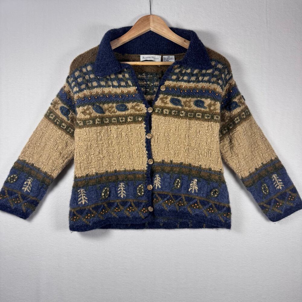 ROBERT SCOTT Knitted by Hand Wool Blend Womens Cardigan Sweater Size Small
